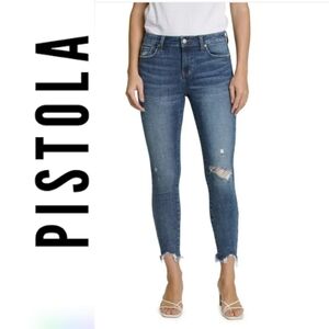 Pistola Audrey Ripped Crop Blue Raw Hem Distressed Skinny Jeans Size 28